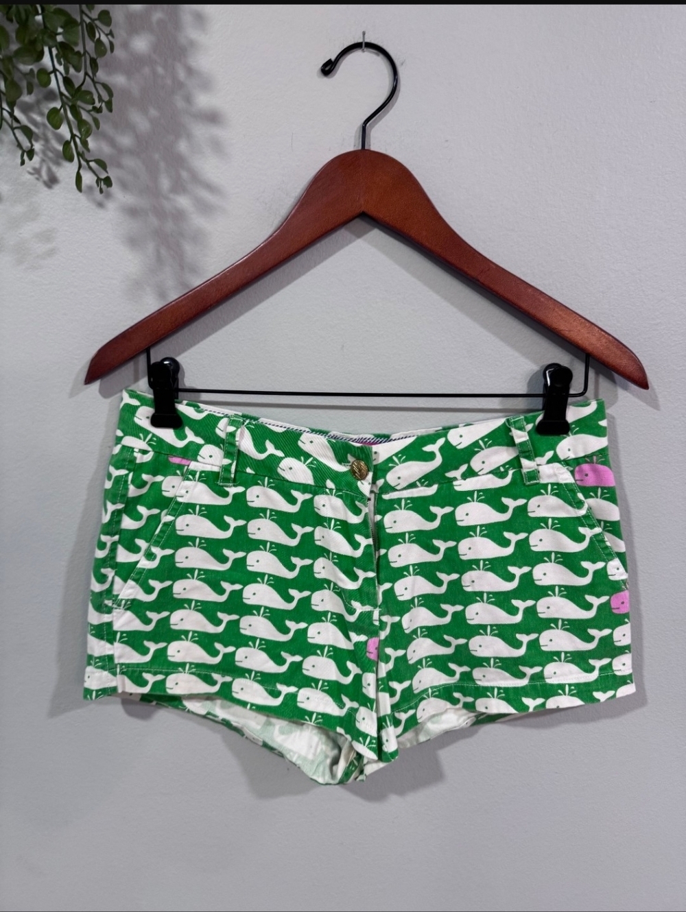 Macbeth Collection Green Whale Print Cotton Shorts Xs